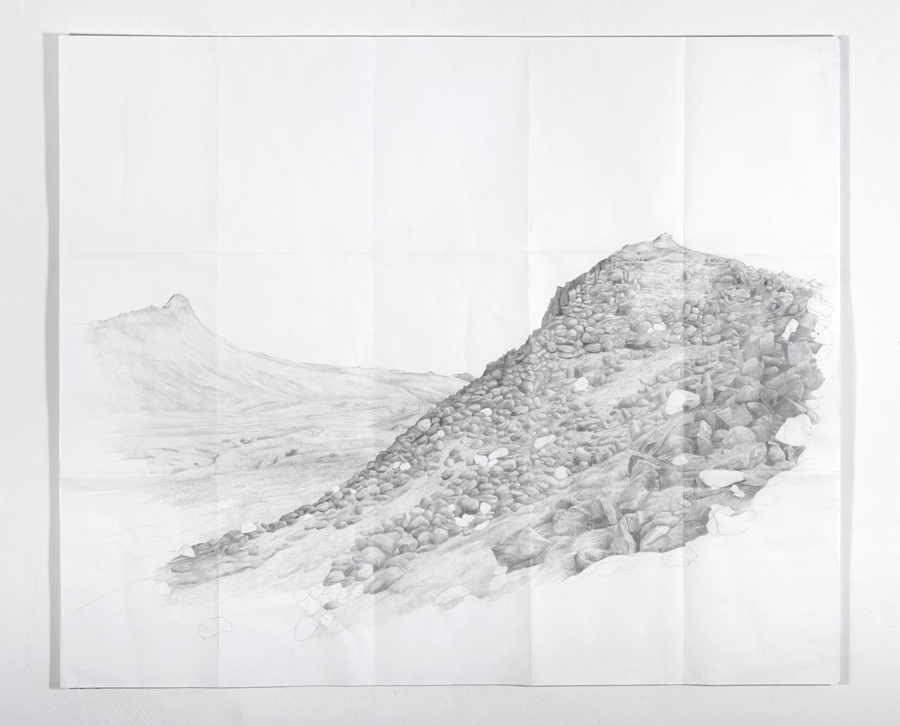 BLAST – 2 mountains, Bleistift auf Papier, 100 x 120 cm, 2020, mit Knickfalten